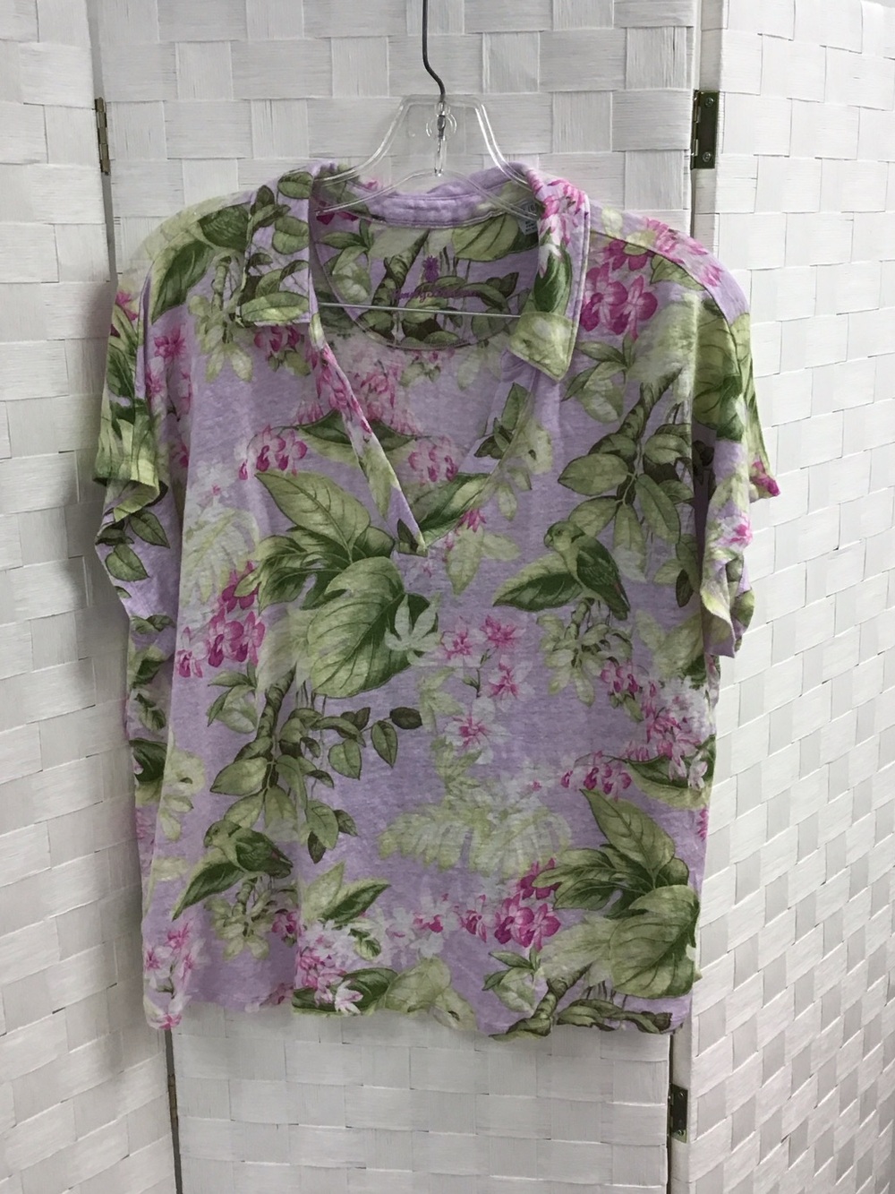 Tommy Bahama Lavender Floral Short Sleeve V-Neck Tee